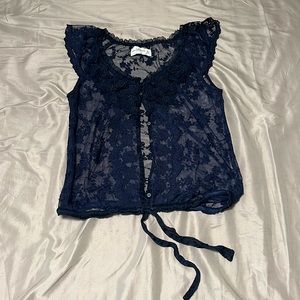 Abercrombie & Fitch transparent dark navy blue top, size M